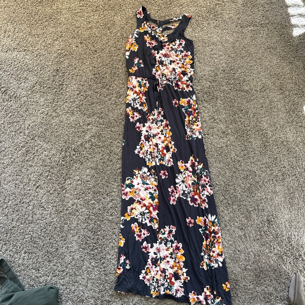 Maurices Black Maxi Dress with Vibrant Floral Design